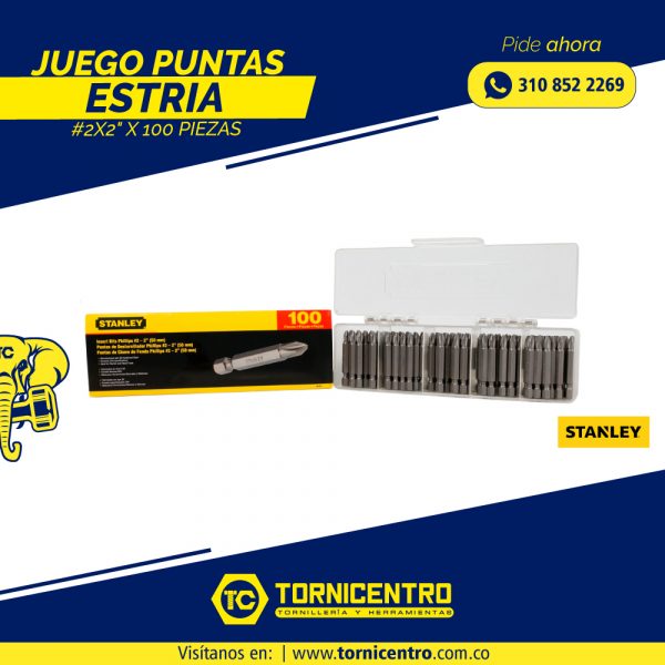 JUEGO PUNTAS ESTRIA #2X2" X 100 PIEZAS