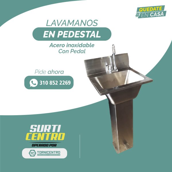 LAVAMANOS EN PEDESTAL Acero Inoxidable Con Pedal