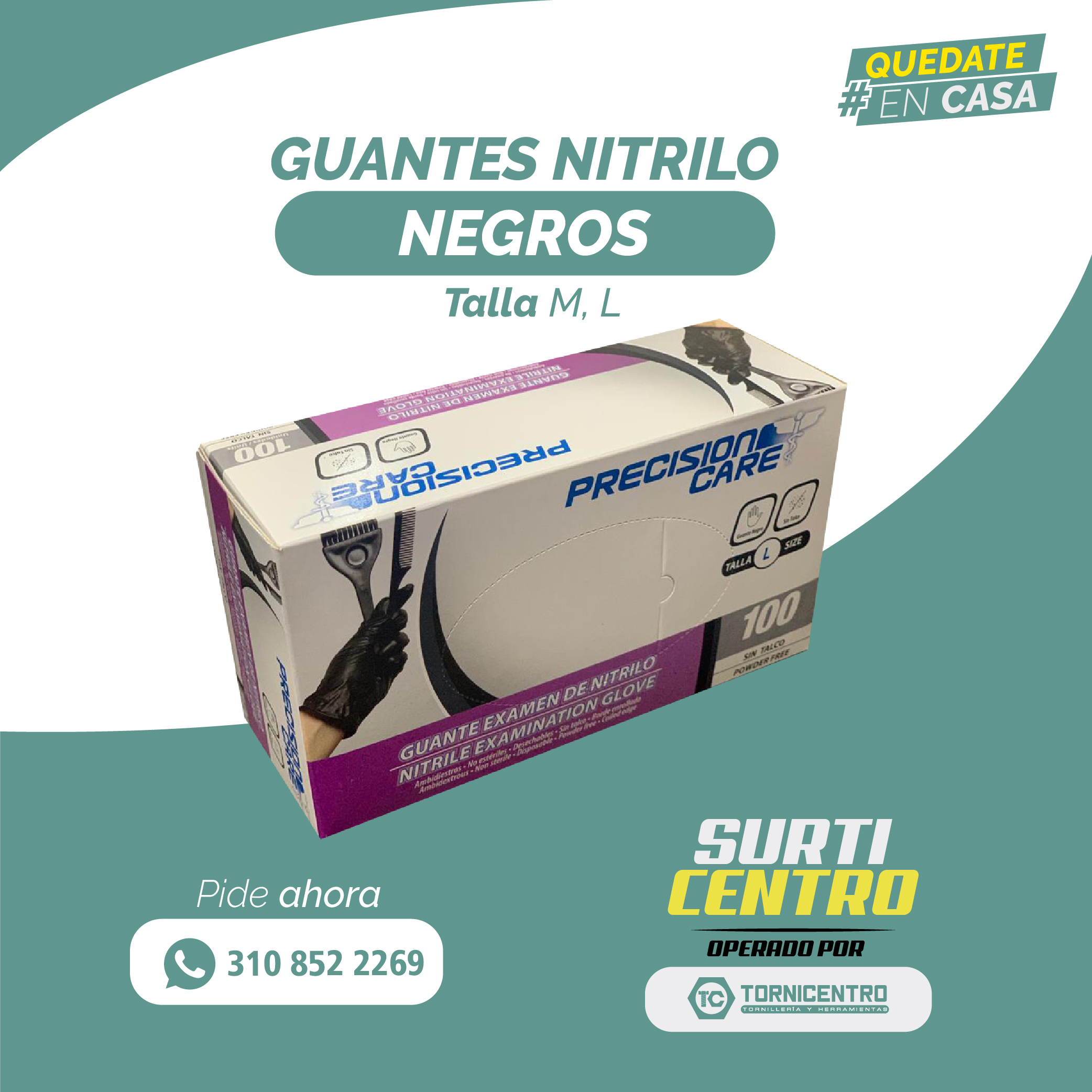 Caja 100 guantes de nitrilo negros talla M