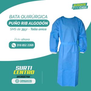 BATA QUIRÚRGICA CON MANGA DESECHABLE CON PUÑO BLANCO