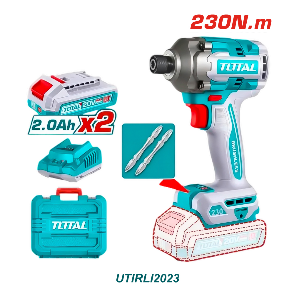 TOTAL ATORNILLADOR IMPACTO INALAMBRICO 1/4 20V 2BAT 230NM