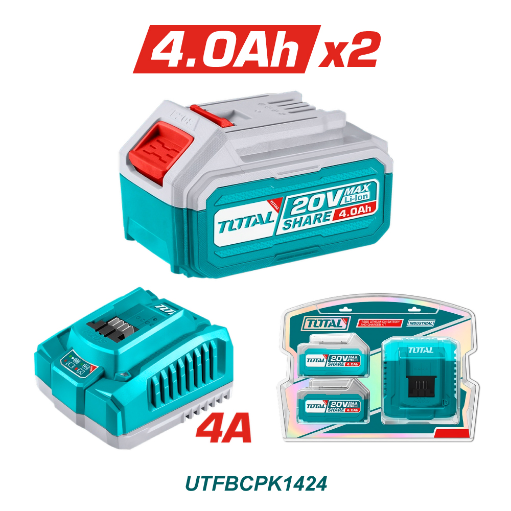 TOTAL KIT 2 BATERIAS 20V 4AMP CON CARGADOR UTFBCPK1424