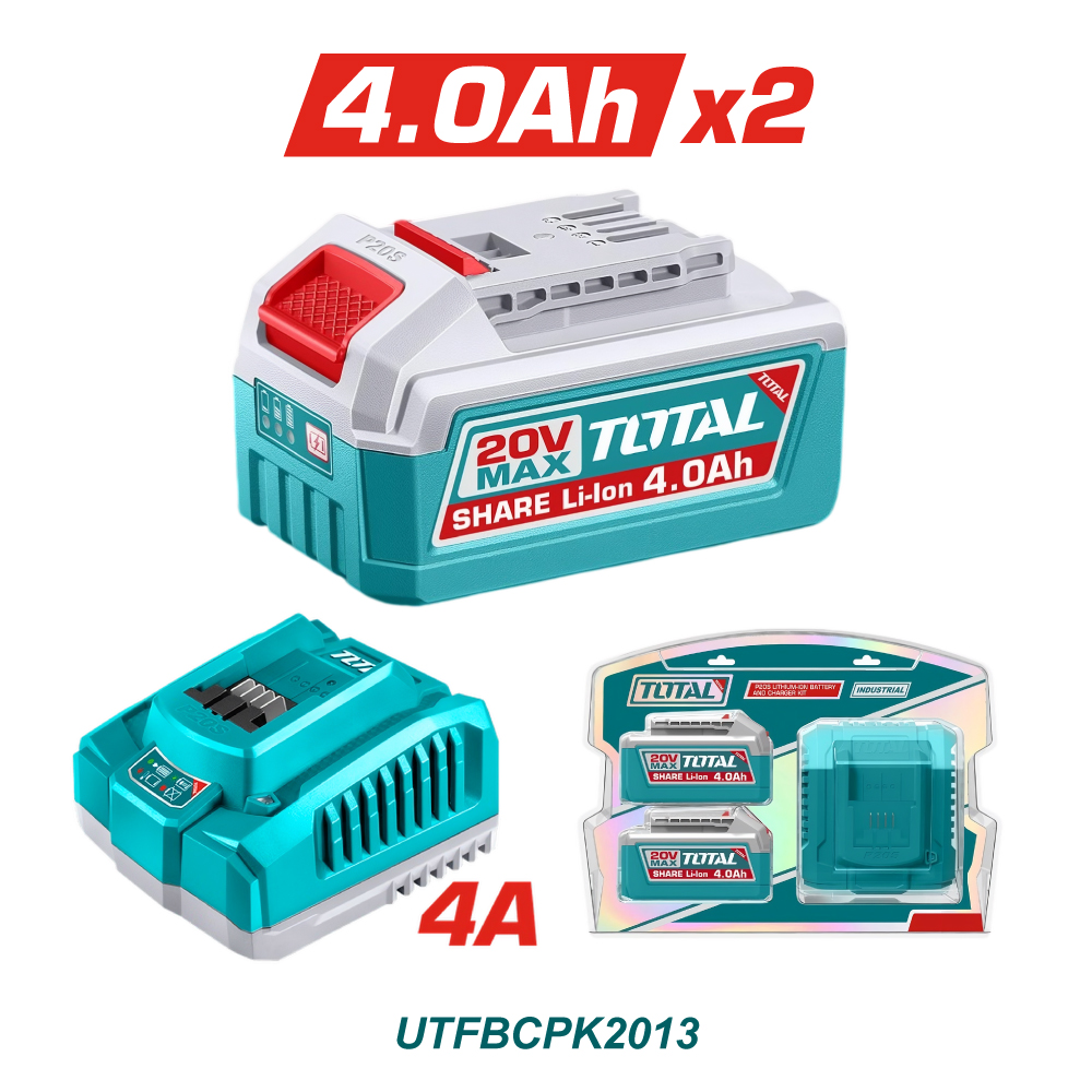 TOTAL KIT 2 BATERIAS 20V 4AMP CON CARGADOR UTFBCPK2013