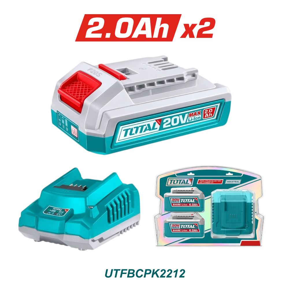 TOTAL KIT 2 BATERIAS 20V 2AMP CON CARGADOR UTFBCPK2212