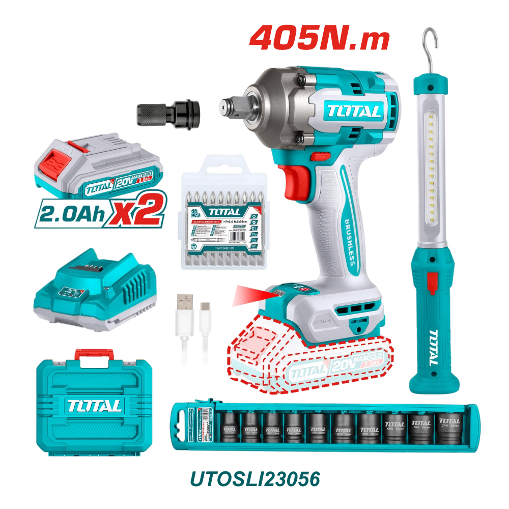 TOTAL PISTOLA IMPACTO INALÁMBRICA 20V 1/2 405NM UTOSLI23056