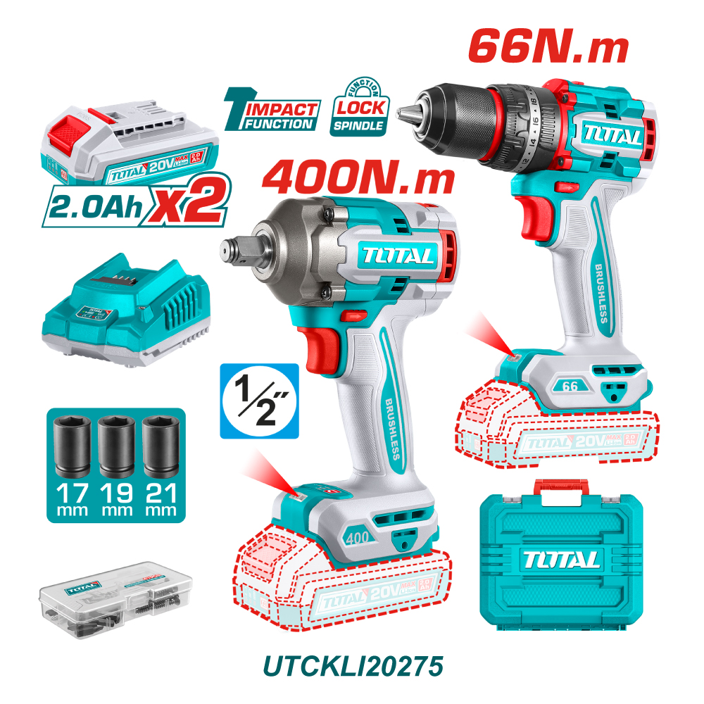 TOTAL COMBO INALAMBRICO 20V 2PIEZAS UTCKLI20275