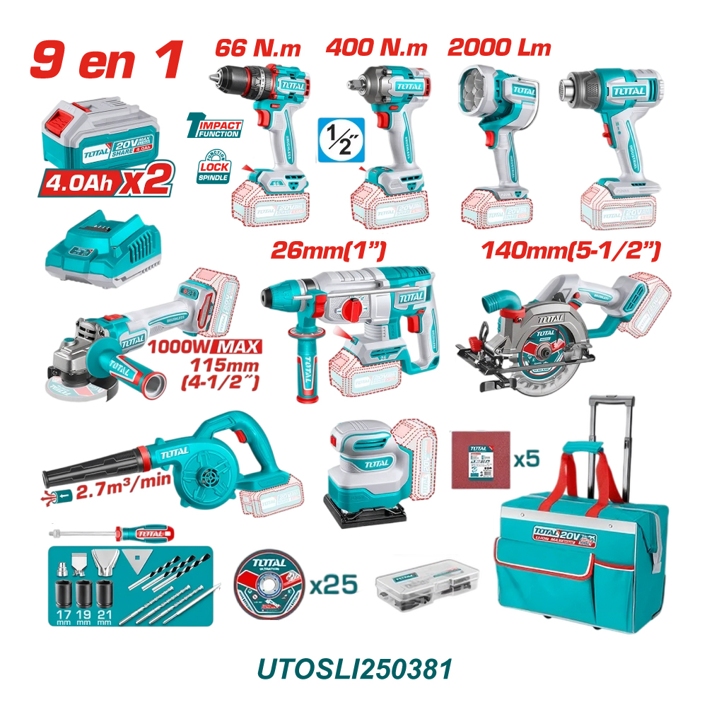 TOTAL COMBO INALAMBRICO 20V 9 EN 1 UTOSLI250381