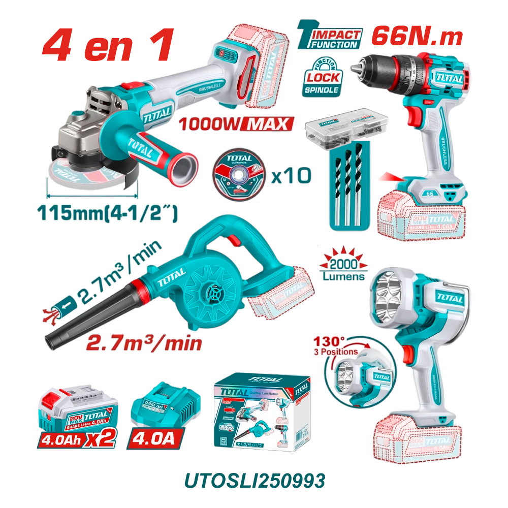 TOTAL COMBO INALAMBRICO 20V 4 EN 1 UTOSLI250993
